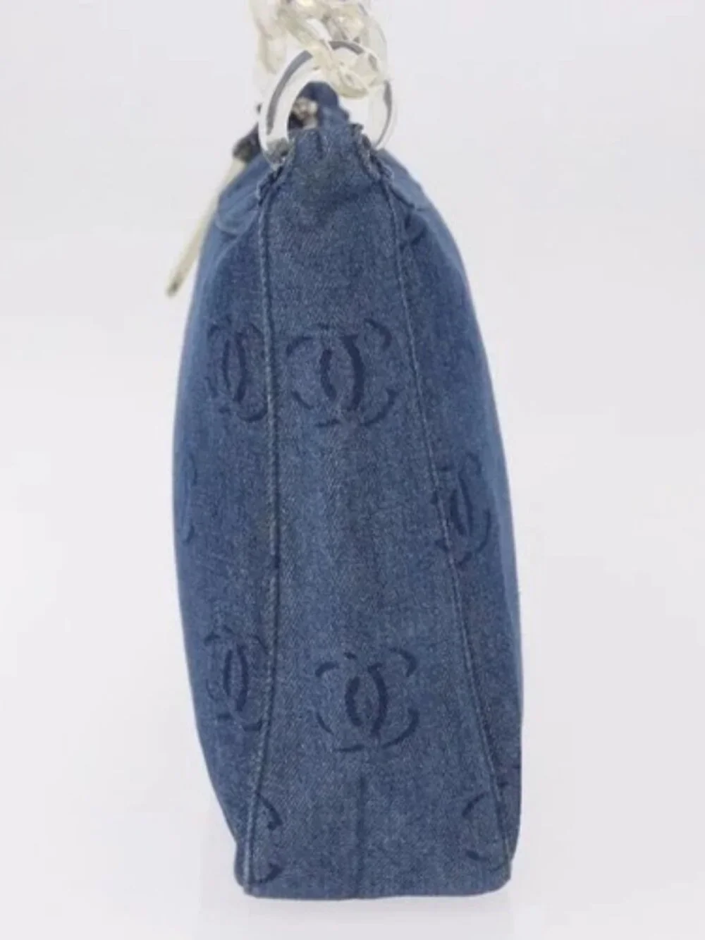 CHANEL Shoulder Bag Denim Blue Silver CC Auth 189111V